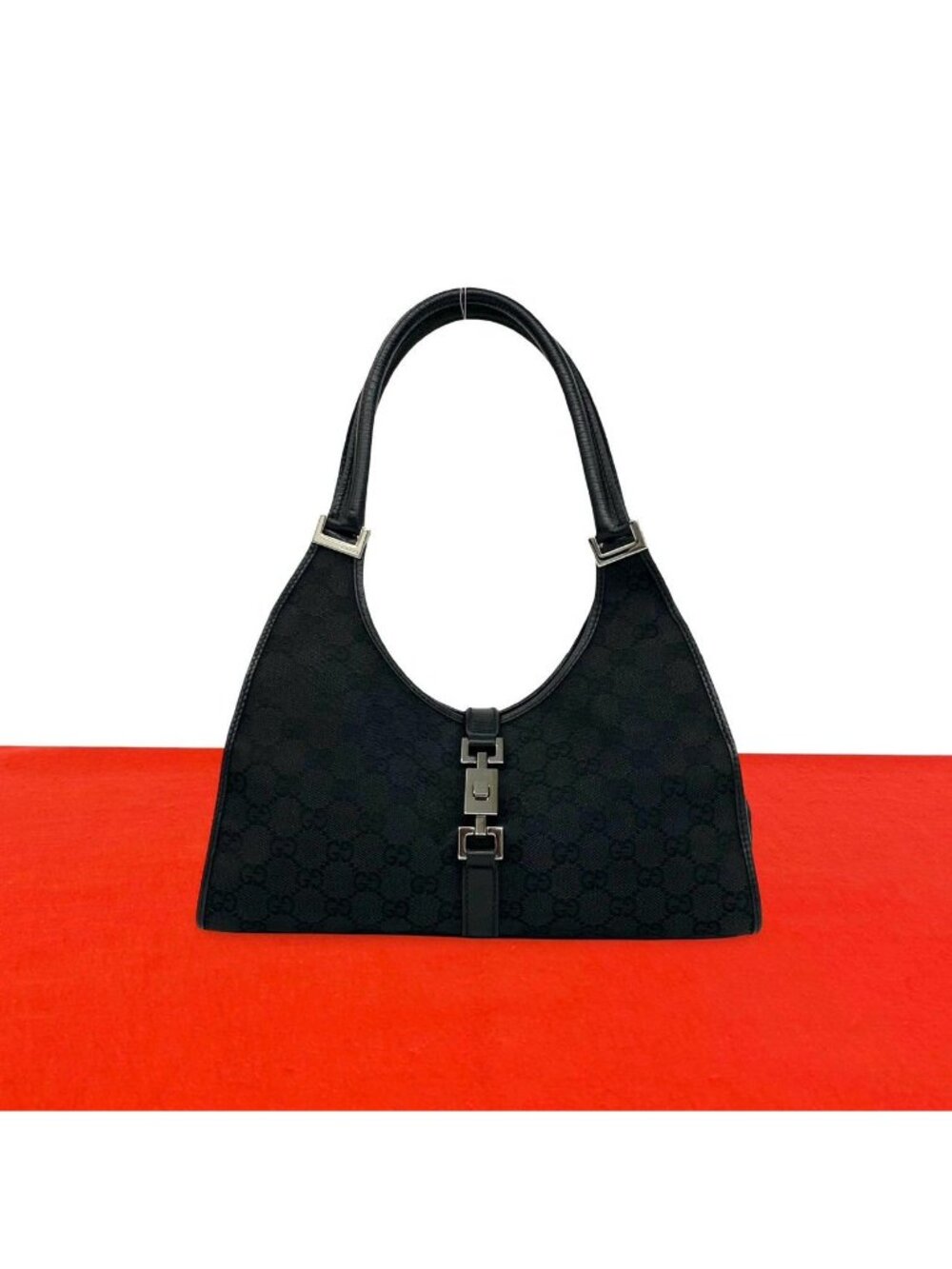 Gucci Jackie GG Canvas Leather Shoulder Bag Black